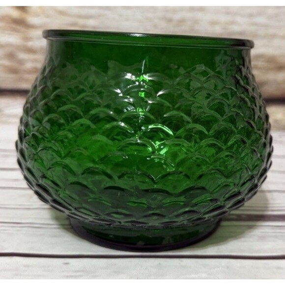 Vintage E. O. Brody Co. Forest Green Fish Scale Glass Vase Bowl 4” - Picture 10 of 10